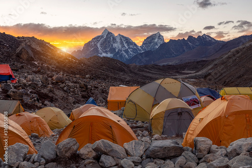 Island Peak (Imja Tse) Base Camp at Sunset 6189m, Nepal photo