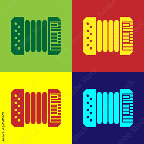 Color Musical instrument accordion icon isolated on color background. Classical bayan, harmonic. Vector Illustration