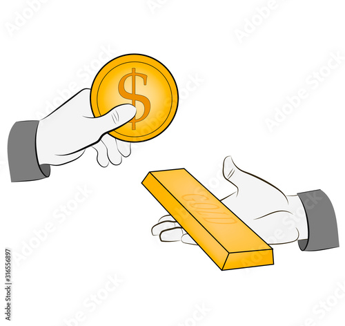exchange of money for gold. gold reserves. buying gold. vector illustration.