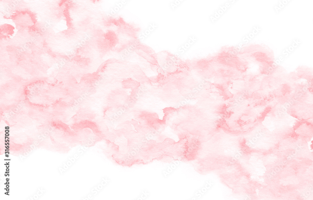 Hand painted watercolor texture. Pink abstract background with brush strokes. Abstract illustration used as a template for cards