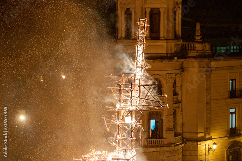 Cream Night. End of the feast of Fallas, when all papermache models on the street are burned. Intangible World Heritage Site by Unesco. Plaza del Ayuntamiento, Valencia, Spain, March 19, 2019. photo