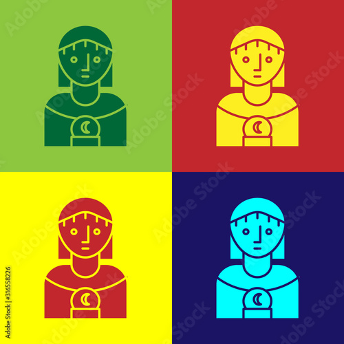 Color Astrology woman icon isolated on color background. Vector Illustration