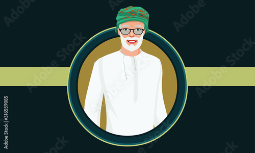 Old Oman man Portrait vector illustration. 