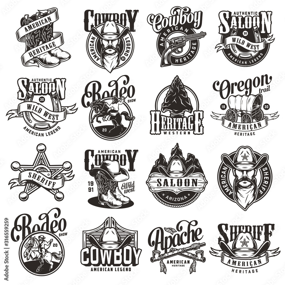 Fototapeta Vintage wild west emblems collection