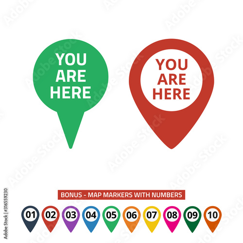 Marker location icon with you are here text.