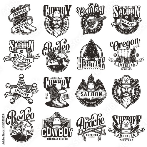Vintage wild west emblems collection