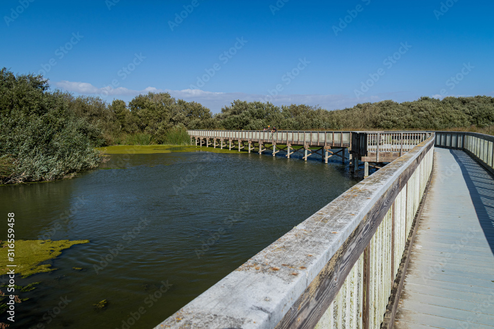 Wooden bridge on Oso Flaco Lake, California