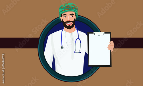 Oman Doctor Portrait vector illustration. 