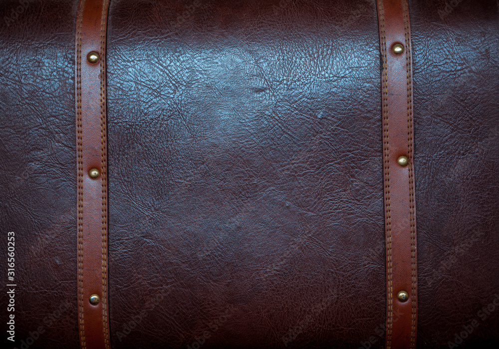 The back surface of a leather suitcase