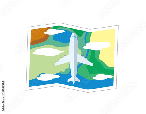 飛行機　地図　旅行　海外旅行　フライト　観光