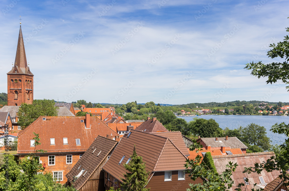 View over the lake and historic city Plon, Germany