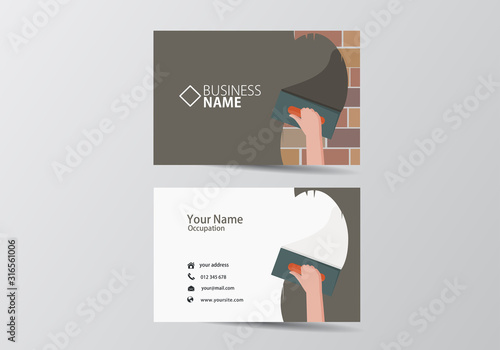 trowel plastering modern business card. facade work visiting card template two sides