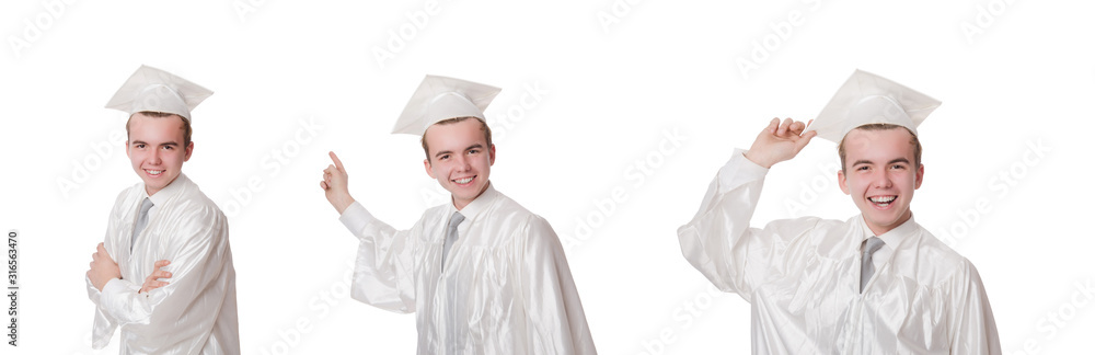 Young male student graduated from high school on white Young male student graduated from high school on white