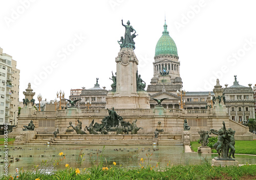 Monument of the Two Congresses with the Palace of Congress on Congressional Plaza in Buenos Aires, Argrntina  photo