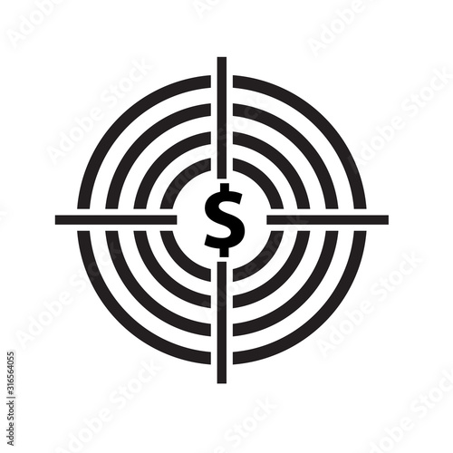funds hunting icon on white background. flat style. stereoscopic image money target icon. dollar symbol.