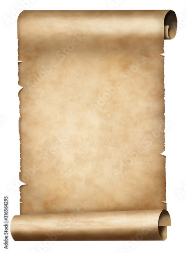 old parchment or papyrus scroll isolated on white