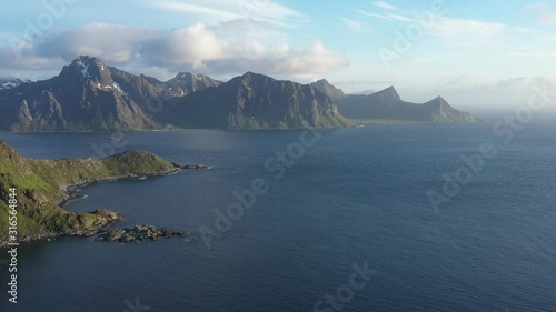Wallpaper Mural aerial view. flight over the sea,view on the Flakstadoya from Haukland beach and Mannen peak.Lofoten Islands,Norway Torontodigital.ca