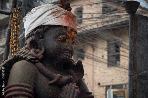 Hinduist sculptures in buildings in Nepal photo