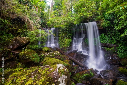 The beautiful waterfall in deep forest during rainy season at Phu Hin Rong Kla National Park  Thailand