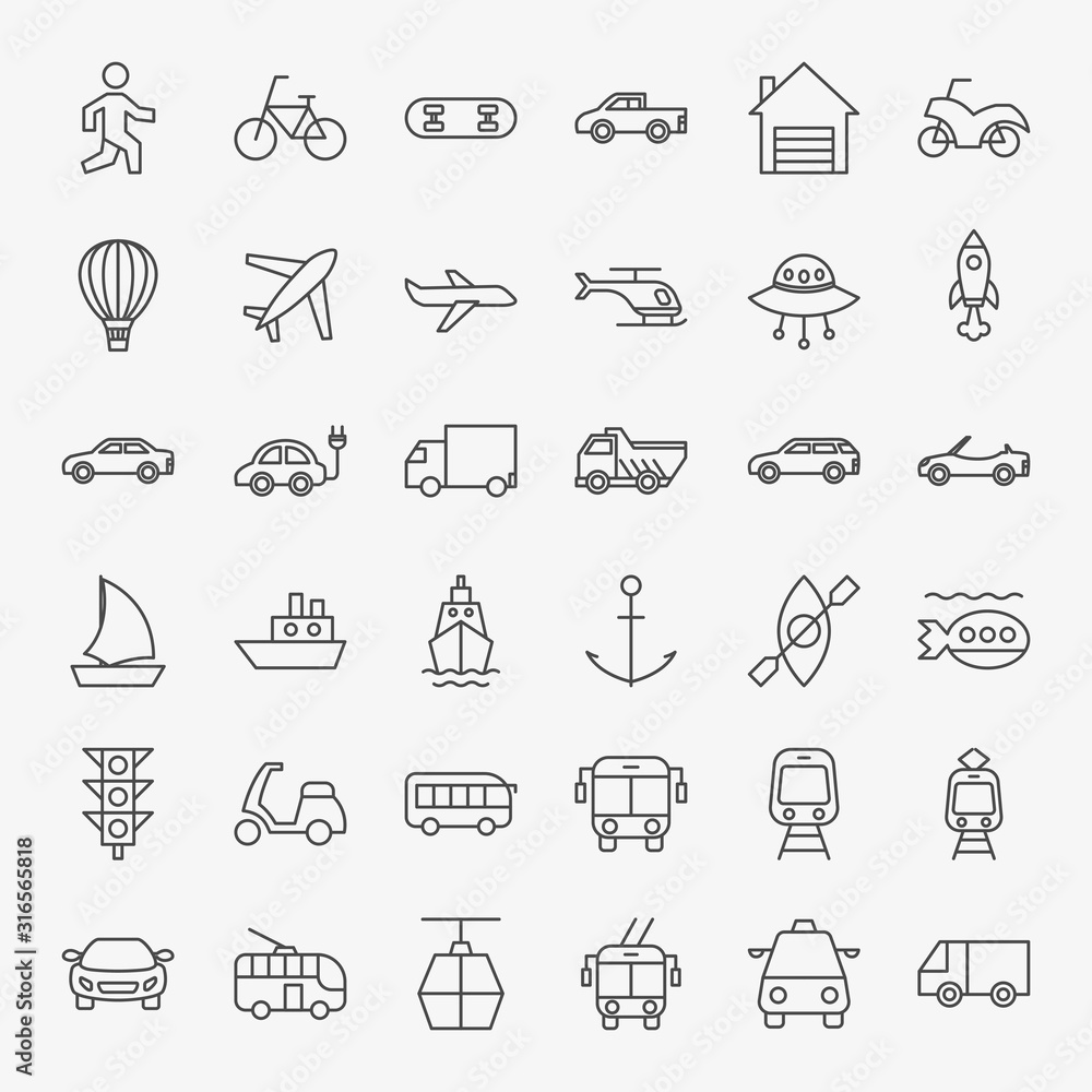Transport Line Icons Set Transport Line Icons Set
