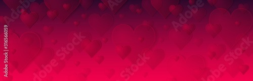 Red banner with valentines hearts. Valentines greeting banner. Horizontal holiday background, headers, posters, cards, website. Vector illustration