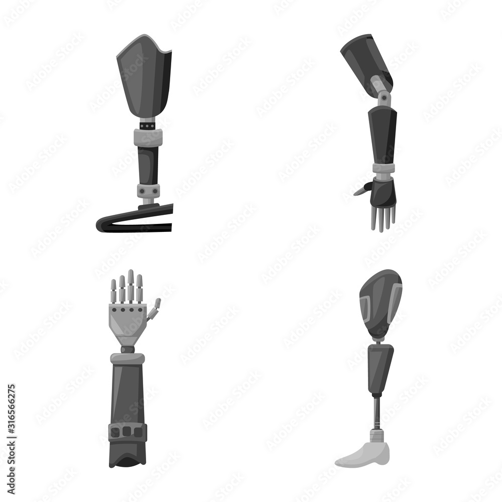 Isolated object of mechanical and amputee logo. Set of mechanical and exoskeleton stock symbol for web. Isolated object of mechanical and amputee logo. Set of mechanical and exoskeleton stock symbol for web.