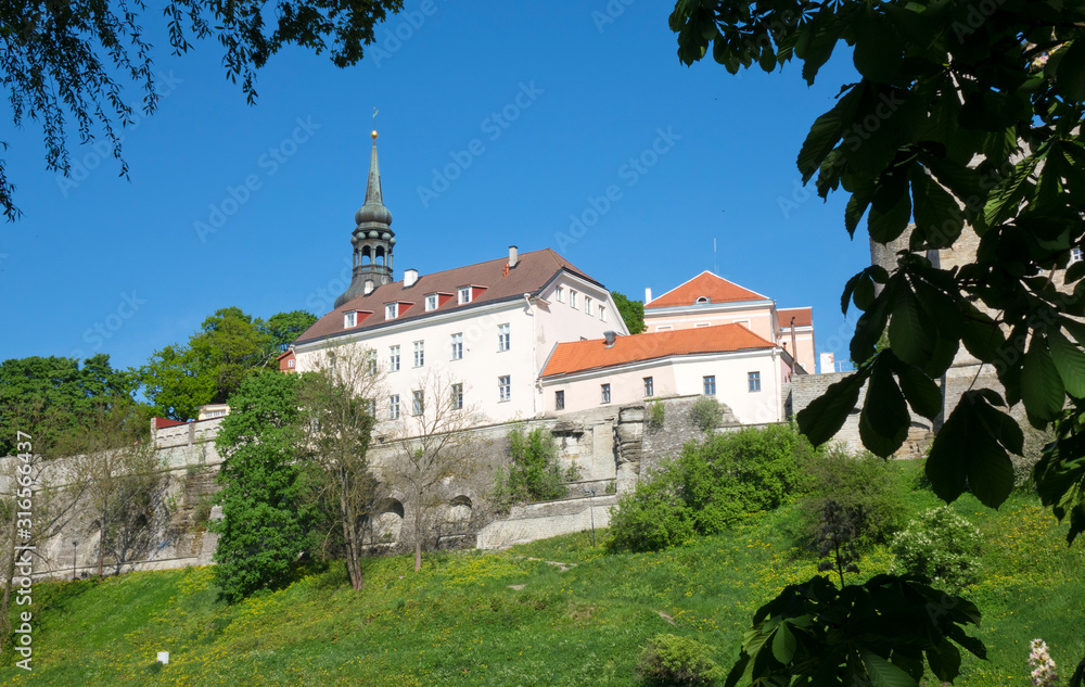 View of houses on the  Toompea hill. Old city, Tallinn, Estonia.