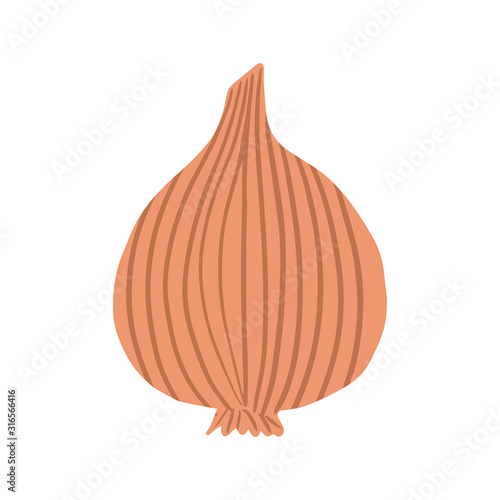Onion in doodle style isolated on white background. Hand drawn onion bulb vegetable. Vegetarian healthy food. Fresh organic ingredient. Vector illustration