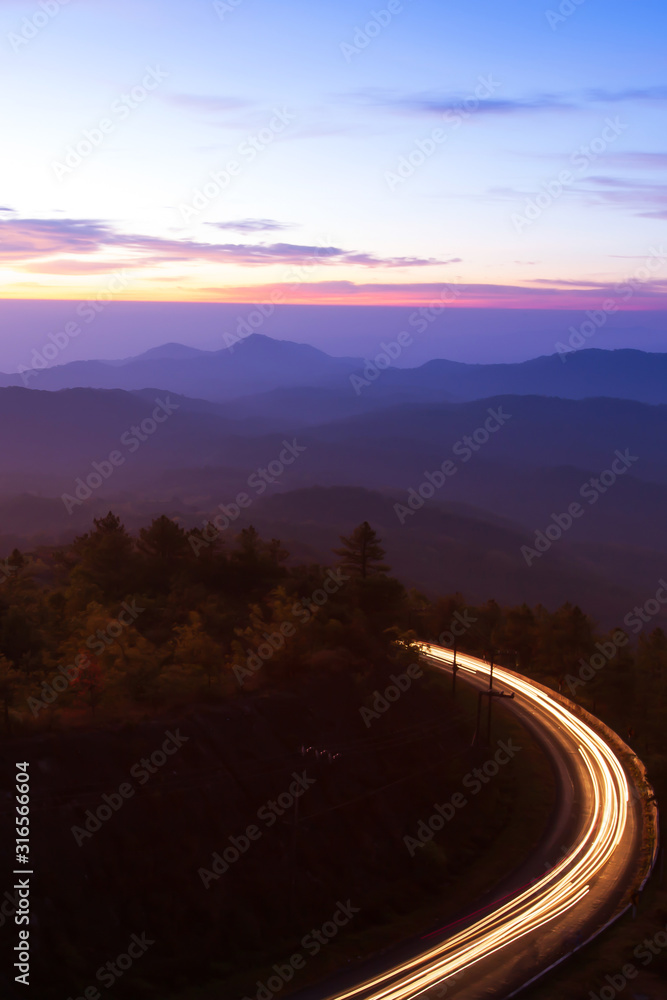 Beautiful mountain road at dawn.