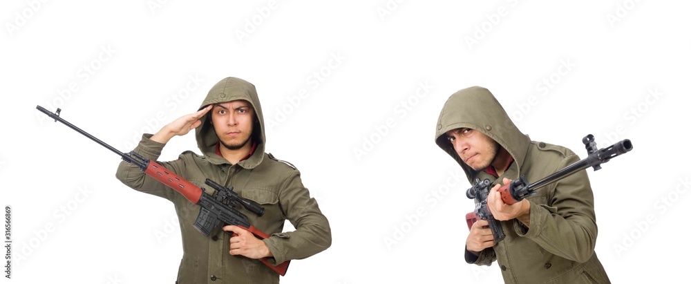 Fototapeta premium Man with a gun isolated on white