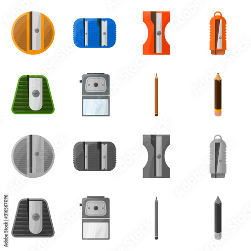 Vector illustration of equipment and accessory sign. Set of equipment and stationery stock symbol for web.
