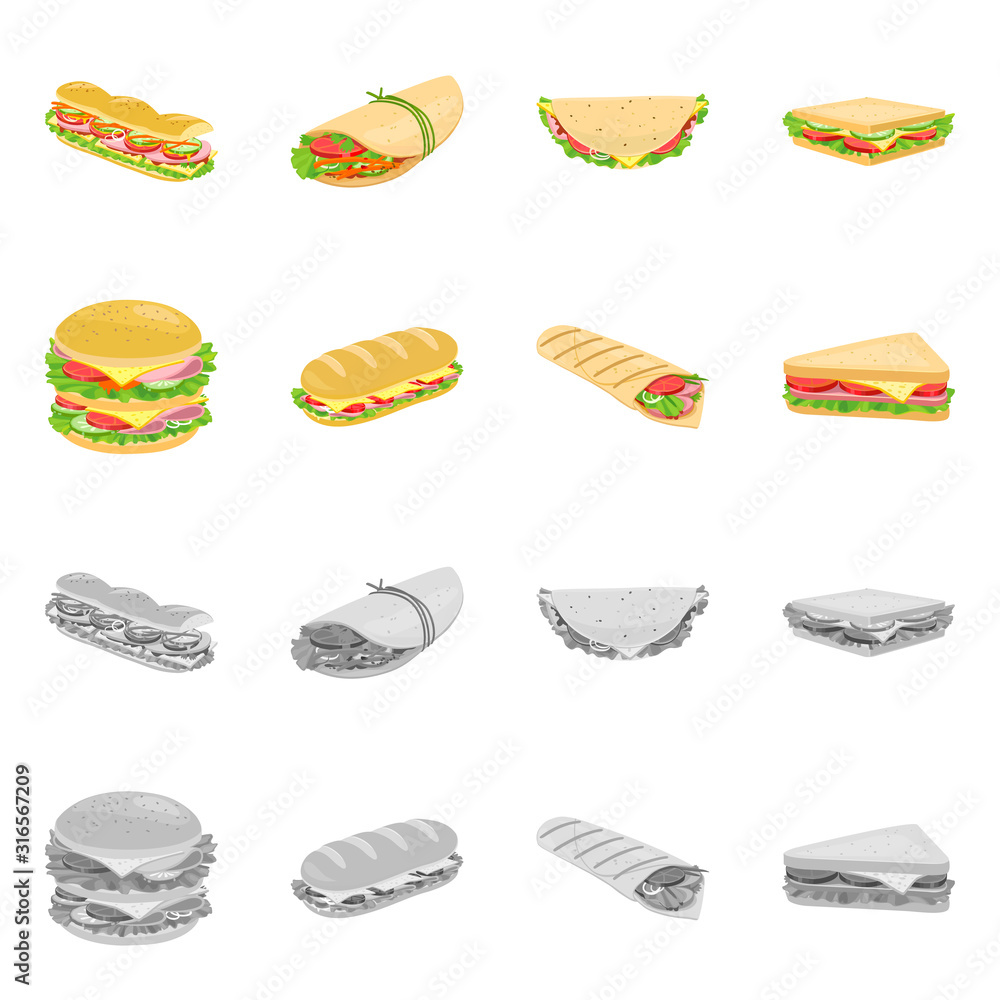 Isolated object of dinner and cuisine logo. Set of dinner and breakfast stock vector illustration. Isolated object of dinner and cuisine logo. Set of dinner and breakfast stock vector illustration.