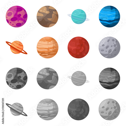 Vector design of galaxy and orbit sign. Collection of galaxy and cosmos vector icon for stock.