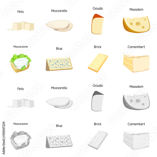 Vector illustration of product and milk logo. Set of product and snack vector icon for stock.