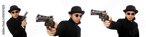 Young man with gun isolated on white