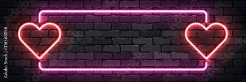 Vector realistic isolated neon sign of frame with hearts for template decoration and layout covering on the wall background. Concept of Happy Valentines Day.