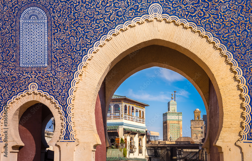 Bab Bou Jeloud gate (The Blue Gate) located at Fes, Morocco