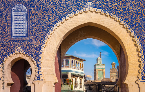 Bab Bou Jeloud gate (The Blue Gate) located at Fes, Morocco photo