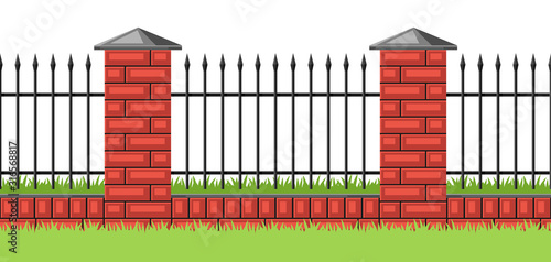 Illustration of bricks fence with forging.