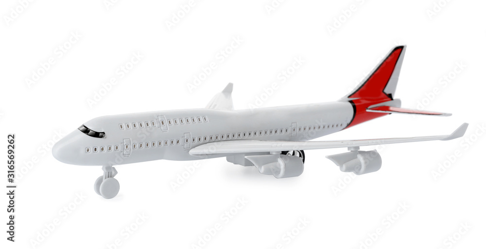 Toy plane isolated on white. Logistics and wholesale concept
