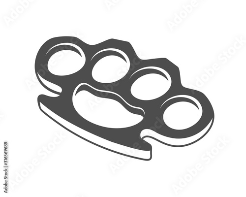 Brass Knuckles monochrome icon. element for gansters or mafia vintage logo design, isolated on white background with shadow, vectorPrint