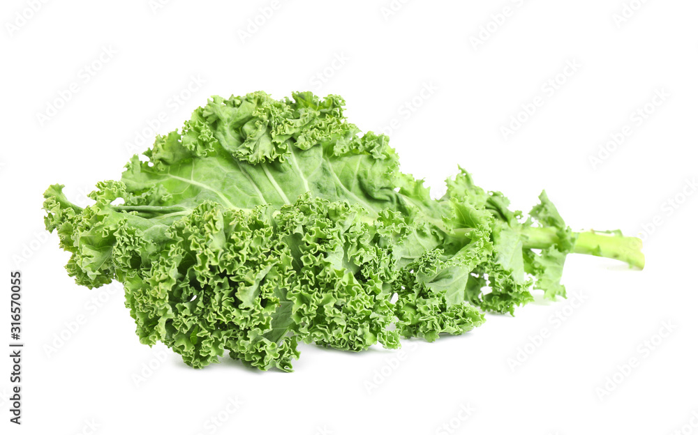 Fototapeta premium Fresh green kale leaf isolated on white