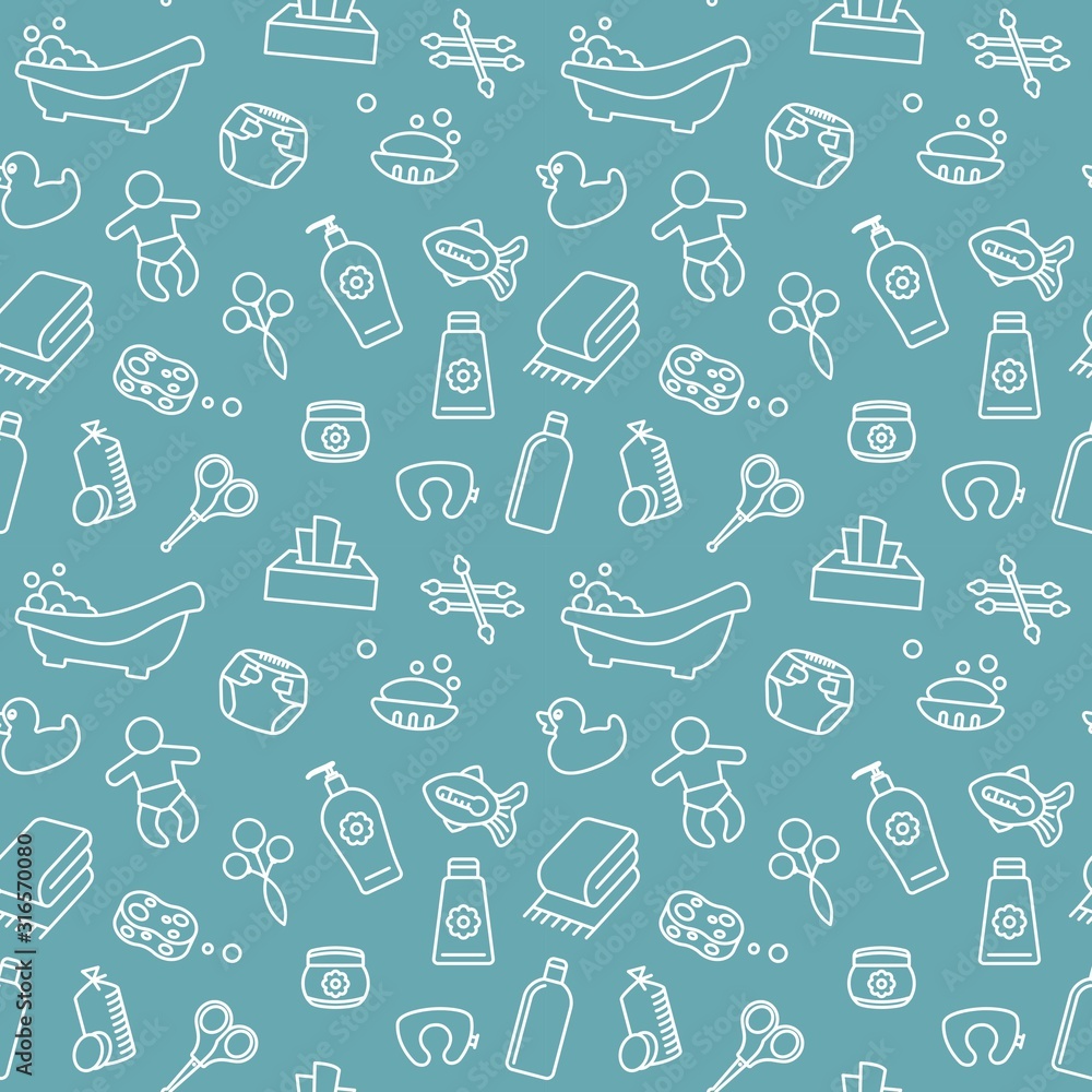 Seamless background on the theme of Baby bathing and care. Seamless background on the theme of Baby bathing and care.