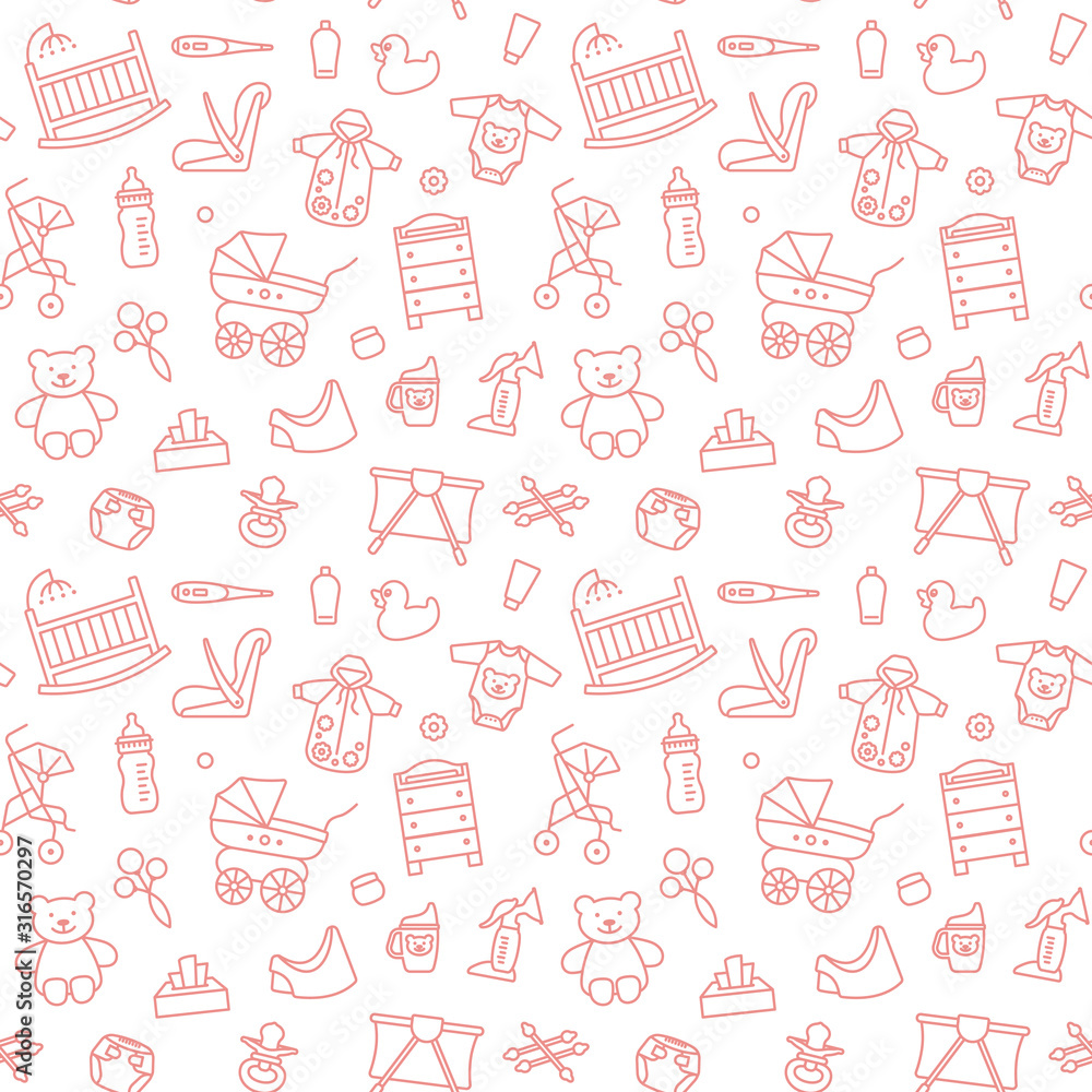 Seamless background with linear baby care symbols Seamless background with linear baby care symbols