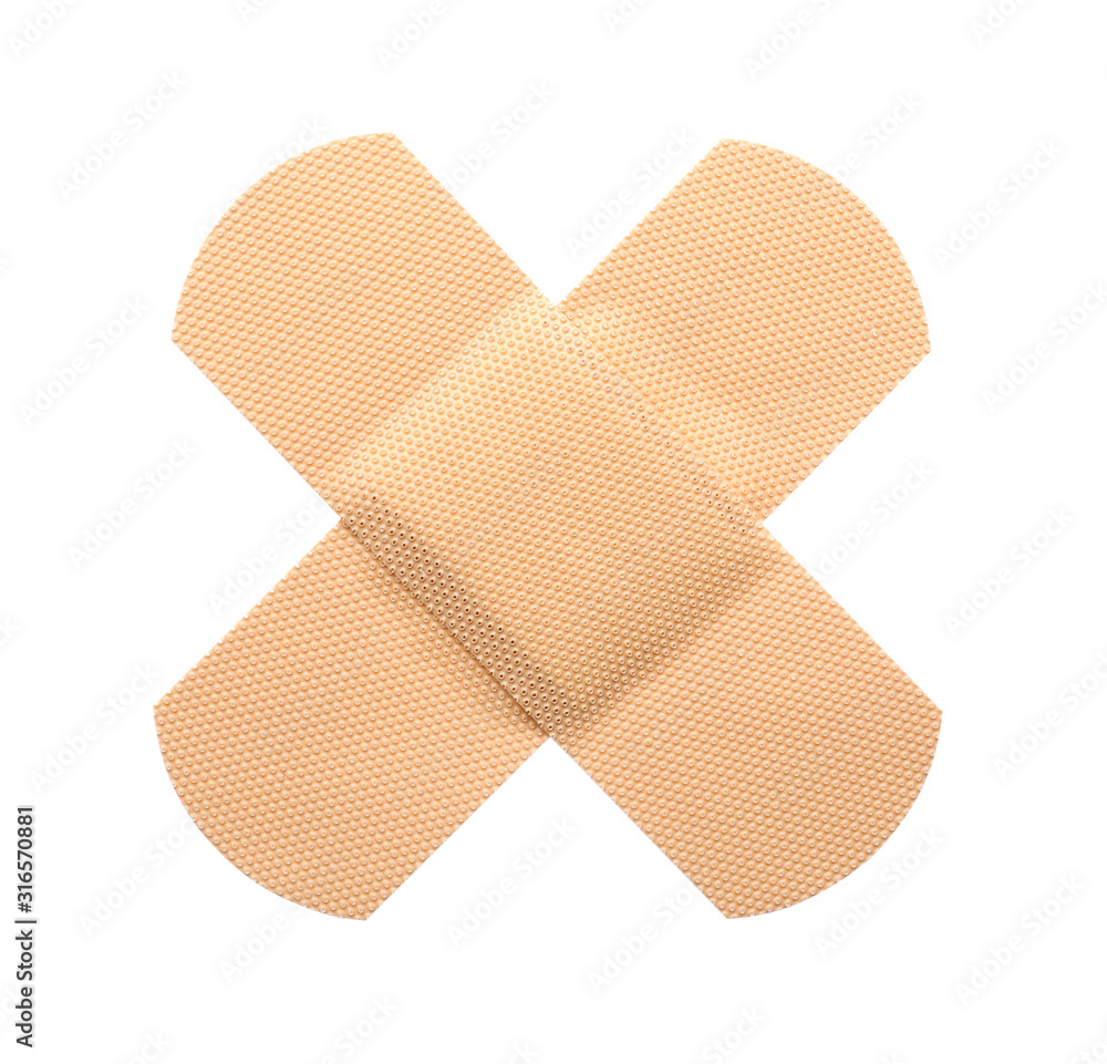 Medical sticking plasters isolated on white. First aid item Medical sticking plasters isolated on white. First aid item