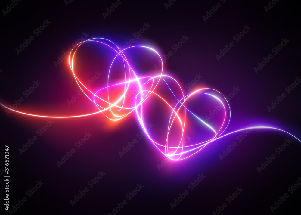 Valentines Background With Neon Pink Heart One Line On Dark Background  Bright Lighting Love Heart Valentines Day Vector Horizontal Banner Stock  Illustration - Download Image Now - iStock