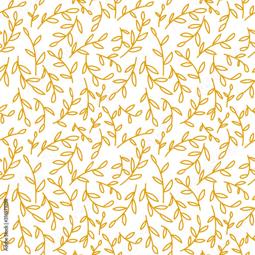 Seamless pattern of small twigs with leaves on a white background. Packaging for holiday, New Year, Christmas, Valentine's Day. Good illustration. Vector