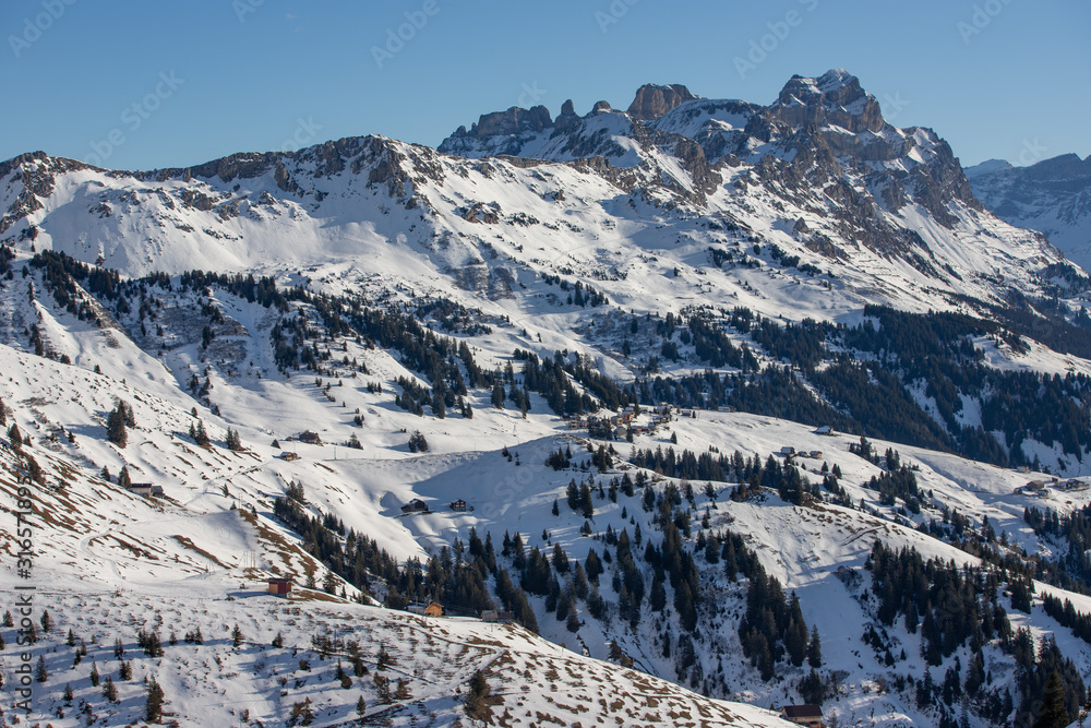 Mountain ridge in Eggberge with view to Alpstubli Selez, Switzerland, Europe