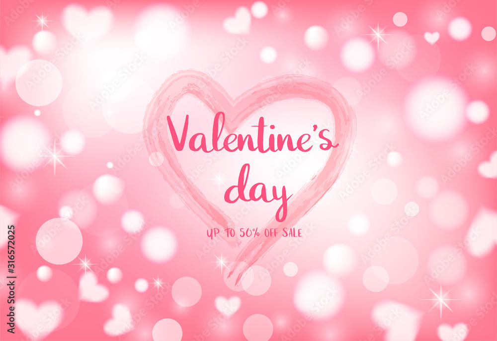 14 February Valentine's Day Celebration on light heart bokeh background.