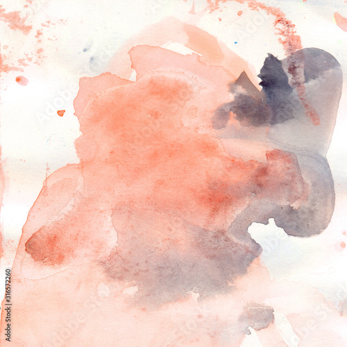 Watercolor illustration. Texture. Watercolor transparent stain. Blur, spray. Red color.